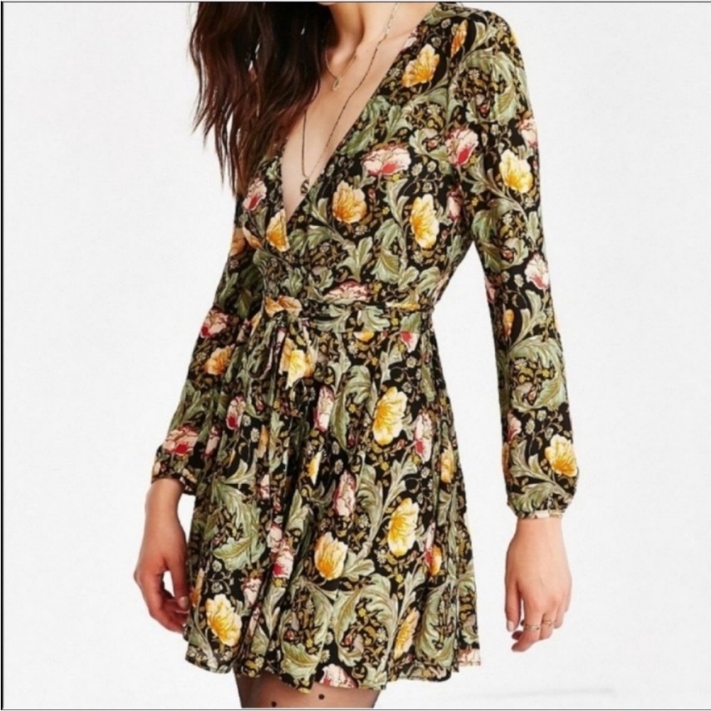 Ecote Floral Mini Dress - Green, Yellow, Pink